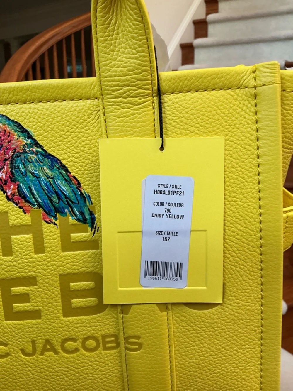 NWT MARC JACOBS CUSTOM PAINTED PARROT YELLOW MEDIUM LEATHER TOTE BAG - Picture 2 of 16